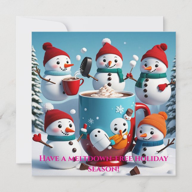 Tarjeta Festiva Mischievevous Snowmen Holiday Card (Anverso)