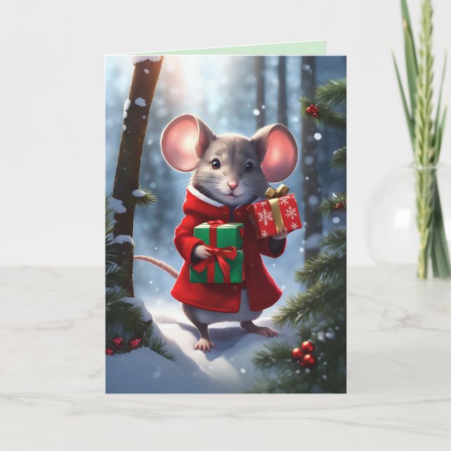 Tarjeta Festiva Miss Mousie Caranting Gifts (Anverso)