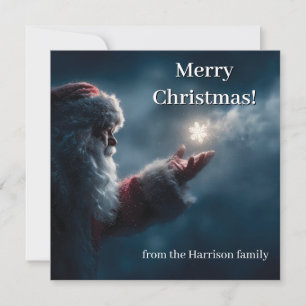 Tarjeta Festiva Misterioso Santa Claus soplando un copo de nieve b