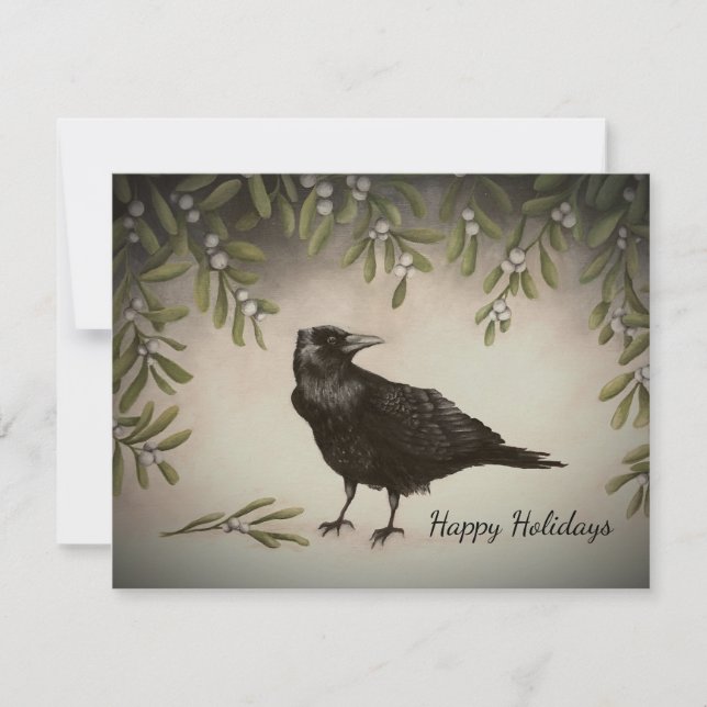 Tarjeta Festiva Mistletoe Crow (Anverso)