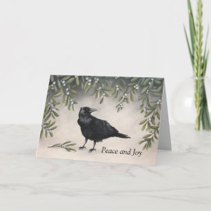 Tarjeta Festiva Mistletoe Crow