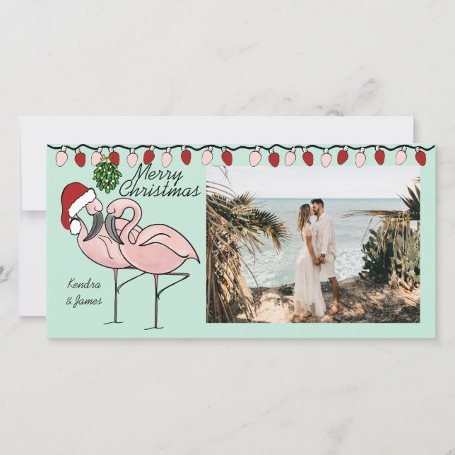 Tarjeta Festiva Mistletoe Flamingoes (Anverso)