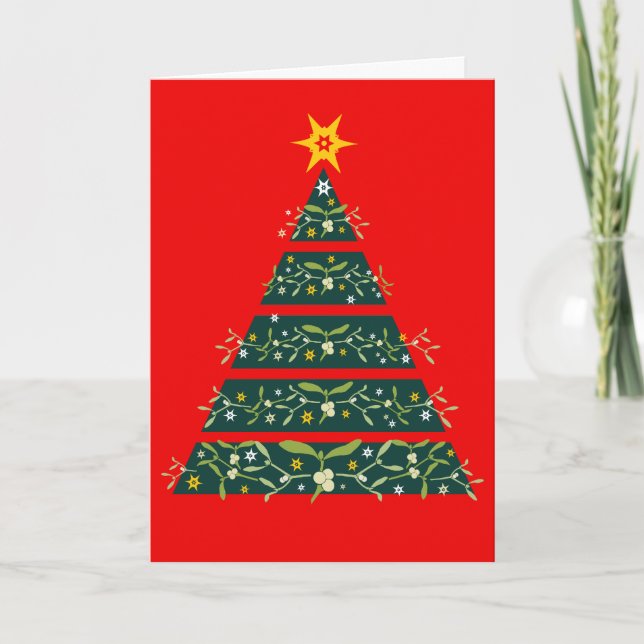 Tarjeta Festiva Mistletoe green christmas tree seasonal card red (Anverso)