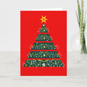 Tarjeta Festiva Mistletoe green christmas tree seasonal card red