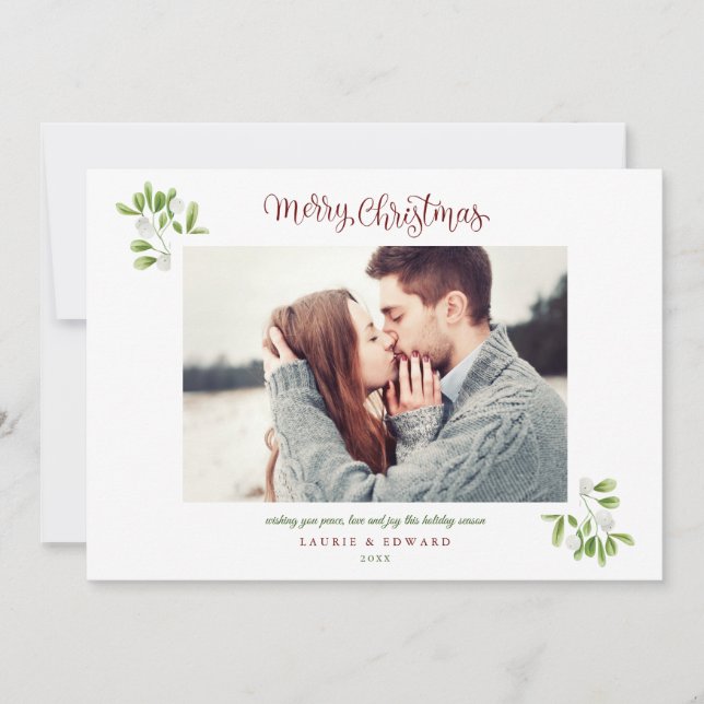 Tarjeta Festiva Mistletoe Merry Christmas Couples Photo (Anverso)