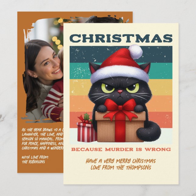 Tarjeta Festiva Mistletoe Modern Funny Cat Retro Christmas Photo (Anverso / Reverso)