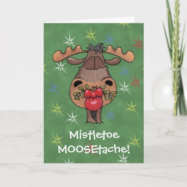 Tarjeta Festiva Mistletoe MOOSEtache (Anverso)