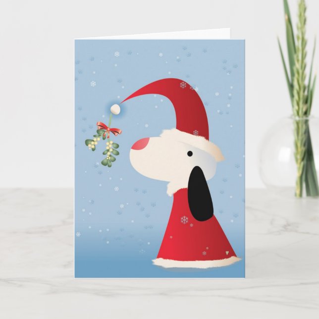 Tarjeta Festiva Mistletoe Pup (Anverso)