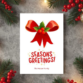 Tarjeta Festiva Mistletoe Ribbon Seasons Greetings Card