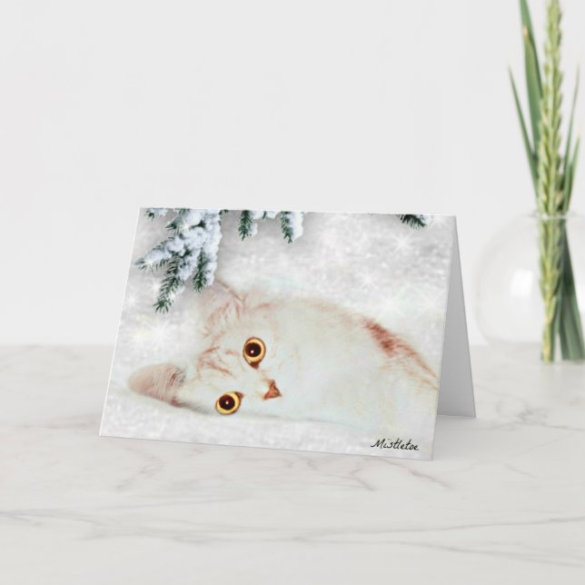 Tarjeta Festiva Mistletoe the Silver Persian Cat Christmas Card (Anverso)