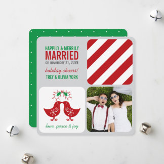 Tarjeta Festiva Mistletoes besando chichas Sr. y Sra. Boda de foto