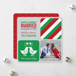 Tarjeta Festiva Mistletoes besando chichas Sr. y Sra. Boda de foto