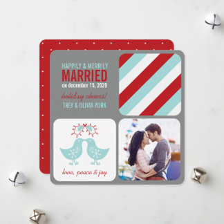 Tarjeta Festiva Mistletoes besando chichas Sr. y Sra. Boda de foto