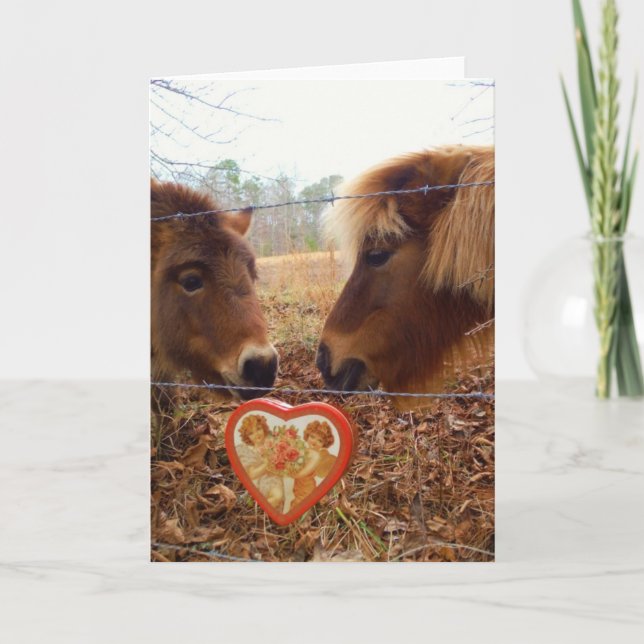 Tarjeta Festiva Mítinico burro y corazón de San Valentín de caball (Anverso)