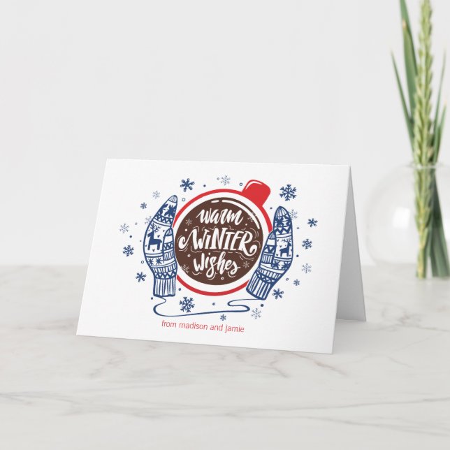 Tarjeta Festiva Mittens Y Cocoa Warm Winter Wiers (Anverso)