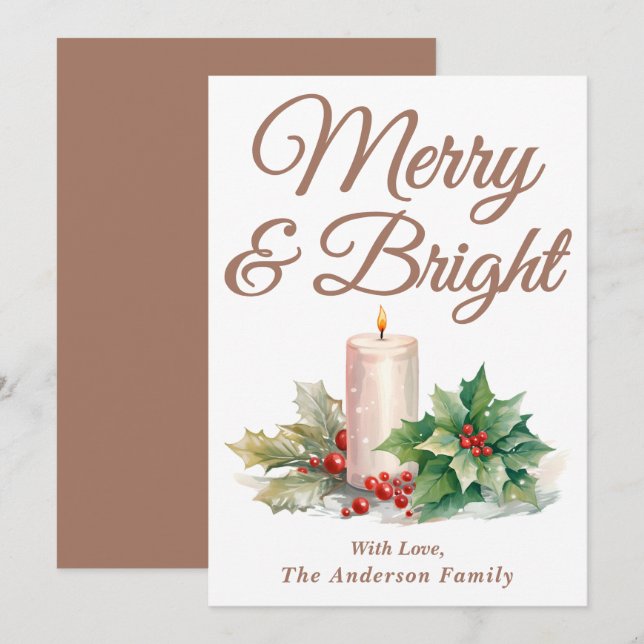 Tarjeta Festiva Mocha Mousse Guión manuscrito morado y brillante (Anverso / Reverso)