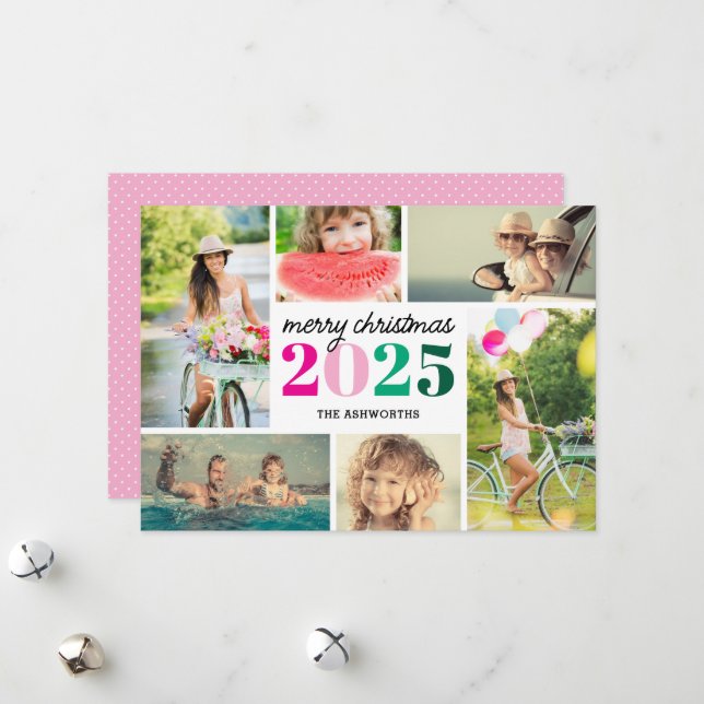 Tarjeta Festiva Mod Merry Christmas 6 Photo Collage Holiday Card (Anverso/Reverso In Situ)