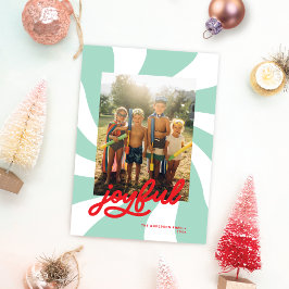 Tarjeta Festiva Mod Wavy Retro Groovy Colorido Foto Mint + Rojo