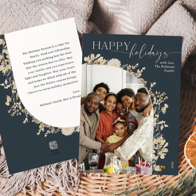 Tarjeta Festiva Moda Azul Arch Foto Familia Happy Holidays Card (Subido por el creador)