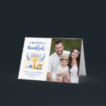 Tarjeta Festiva Moda Azul Paz Amor Latkes Feliz Hanukkah Foto<br><div class="desc">Envíe sus deseos con esta tarjeta fotográfica de vacaciones que incluye una escritura Hanukkah y símbolos de vacaciones judías acuarelas para resaltar su mensaje de bienvenida.</div>