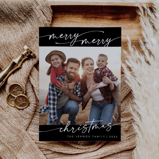 Tarjeta Festiva Moda Boho  Dark Black Family Photo Cute Navidades (Subido por el creador)