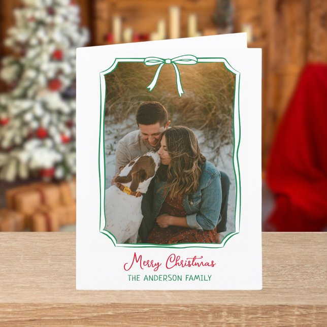Tarjeta Festiva Moda Bow Personalizado foto familia Navidades rojo (Subido por el creador)