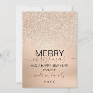 Tarjeta Festiva Moda Champagne Purpurina de oro Navidades metálico