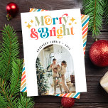 Tarjeta Festiva Moda Colorida Retro Merry y Navidades Brillantes F<br><div class="desc">Moda Colorida Retro Navidades Merry y Brillantes Foto Tarjeta de vacaciones</div>