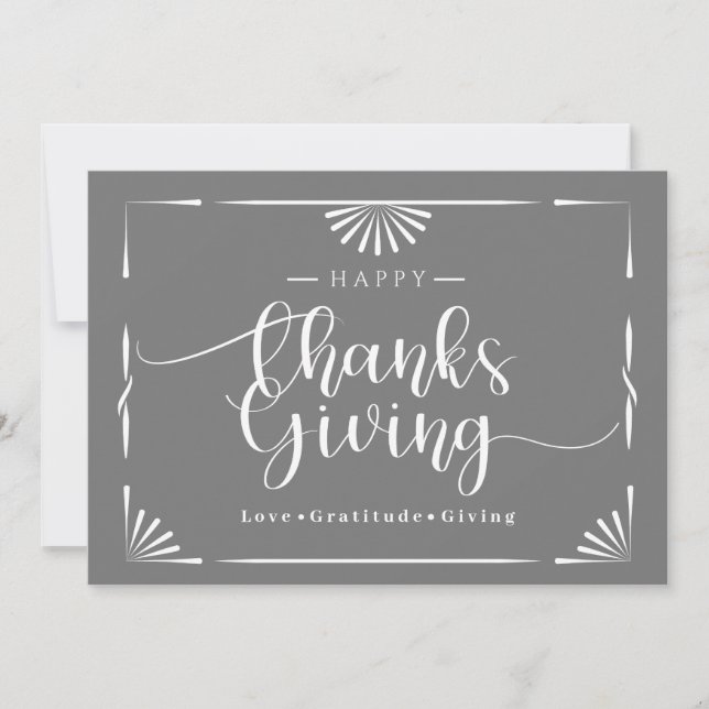 Tarjeta Festiva Moda de Acción de Gracias Gris Elegante (Anverso)