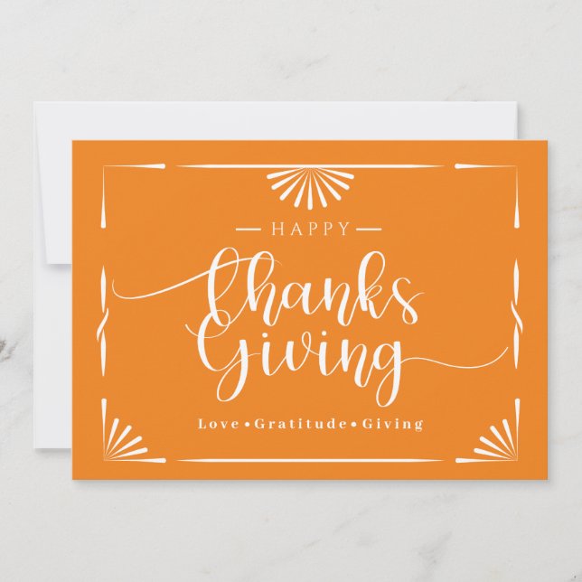 Tarjeta Festiva Moda de Acción de Gracias Naranja elegante (Anverso)