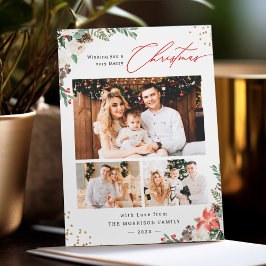 Tarjeta Festiva Moda de invierno Floral Botánica 3 Navidades de fo