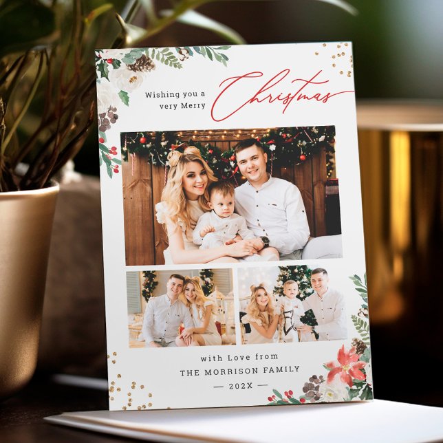 Tarjeta Festiva Moda de invierno Floral Botánica 3 Navidades de fo (Subido por el creador)