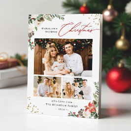 Tarjeta Festiva Moda de invierno Floral Botánica 3 Navidades de fo