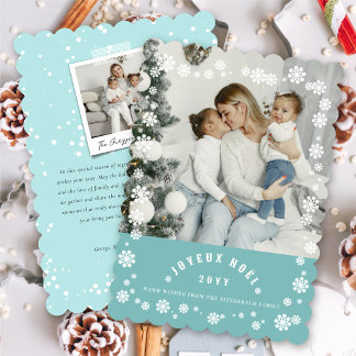 Tarjeta Festiva Moda de Navidades Joyeux Noel con copas de nieve