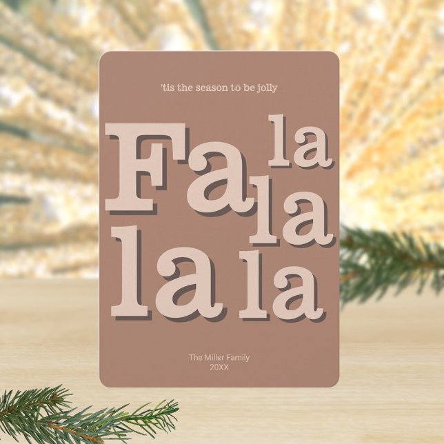Tarjeta Festiva Moda de tipografía simple Fa La Mocha (Fa la la la la typography Christmas cards in mocha brown)