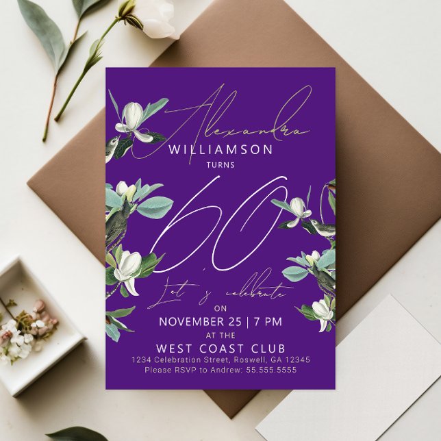 Tarjeta Festiva Moda Elegante Morado Y Blanco Sesenta Flores Moder (Subido por el creador)