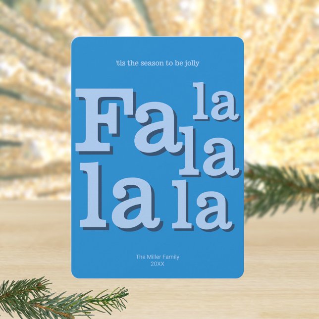 Tarjeta Festiva Moda Fa La Sky Blue Simple Typography (Bright blue Christmas cards with a bold typography FA LA LA LA LA design)