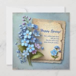 Tarjeta Festiva Moda Feliz primavera con azul olvídenme no flores