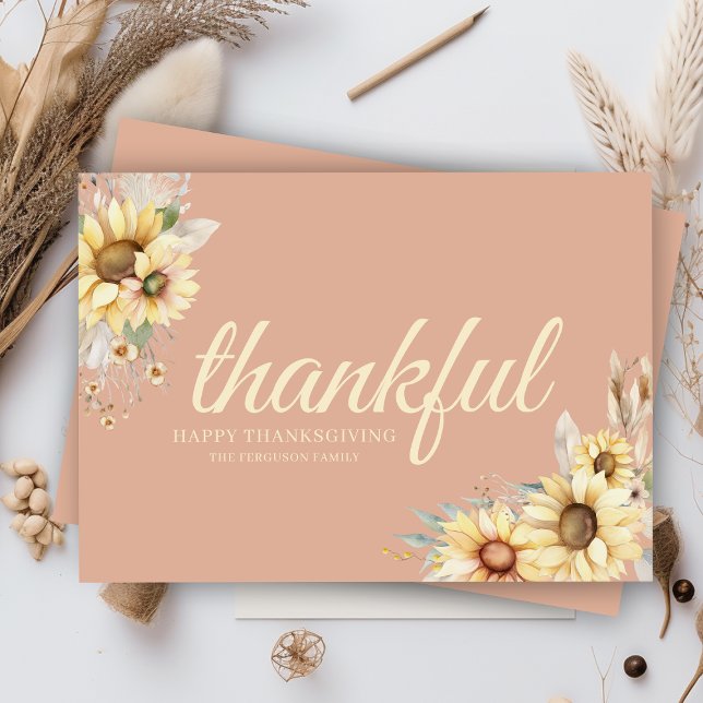 Tarjeta Festiva Moda floral de agradecimiento a granjero de un gra (elegant thankful happy thanksgiving farmhouse floral cards with family or business name and message)