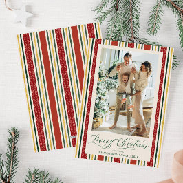 Tarjeta Festiva Moda Grandmillennial Stripes Merry Christmas Photo
