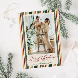 Tarjeta Festiva Moda Grandmillennial Stripes Merry Christmas Photo