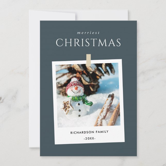 TARJETA FESTIVA MODA GRAY WINTER FOTO SNOWMAN MERRIEST NAVIDADES (Anverso)