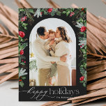 Tarjeta Festiva Moda Gris oscuro Arco Botánico Moderno 1 Foto<br><div class="desc">Esta colección cuenta con flores de color agua rojo,  bayas y vegetación de invierno con tipografía moderna y elegante,  con un patrón botánico de invierno.</div>