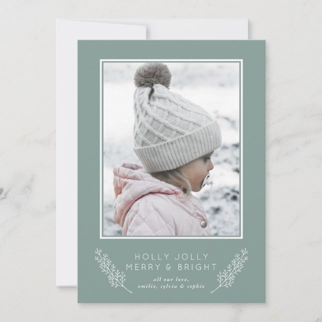 Tarjeta Festiva Moda Holly Jolly Merry & Bright Photo Holiday Card (Anverso)