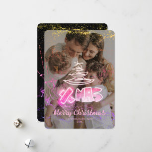 Tarjeta Festiva Moda holográfica rosa y dorada Xmas Glow Photo