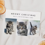 Tarjeta Festiva Moda Meowy Navidades nueva familia de fotos de gat<br><div class="desc">Esta moda meowy Navidades nueva tarjeta de vacaciones familiares de gatos es el sencillo y perfecto saludo de vacaciones para mostrar su nuevo gatito. El diseño es sencillo y presenta una tipografía minimalista clásica en blanco y negro con un toque rústico de boho. Personalizable de cualquier color. Mantenga el diseño...</div>