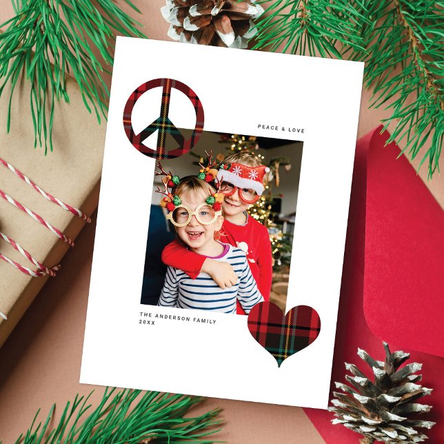 Tarjeta Festiva Moda moderna Paz y amor Tartán Rojo 1 Foto (Subido por el creador)