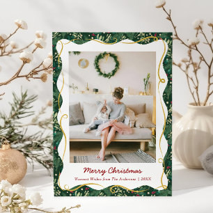 Tarjeta Festiva Moda Navidades botánicos verdes oscuros 1 Foto