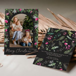 Tarjeta Festiva Moda Navidades de fotografía del Arco Gris Oscuro<br><div class="desc">Esta colección cuenta con flores color agua rosa brillante,  bayas y vegetación de invierno con tipografía moderna y elegante,  con un patrón botánico de invierno.</div>