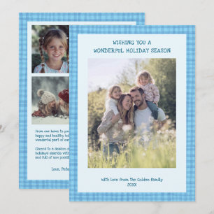 Tarjeta Festiva Moda Navidades de Gingham Personalizado azul 5 Fot